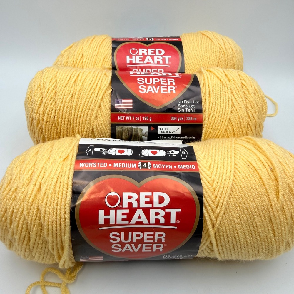 Red Heart Super Saver Yarn Cornmeal 0320 Worsted Acrylic 7oz 364yd Lot of 3
